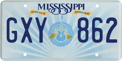 MS license plate GXY862