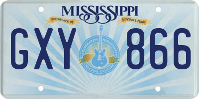 MS license plate GXY866