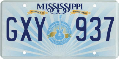 MS license plate GXY937