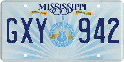 MS license plate GXY942