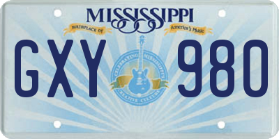 MS license plate GXY980