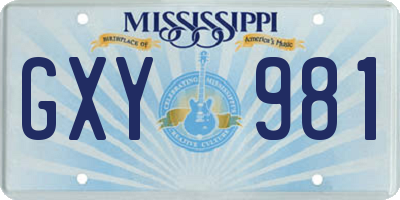 MS license plate GXY981
