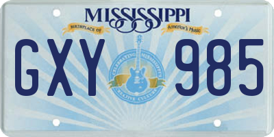 MS license plate GXY985