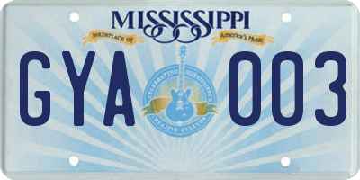 MS license plate GYA003