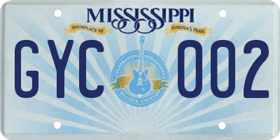 MS license plate GYC002
