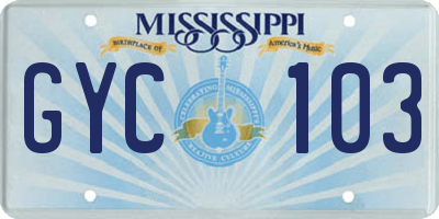 MS license plate GYC103
