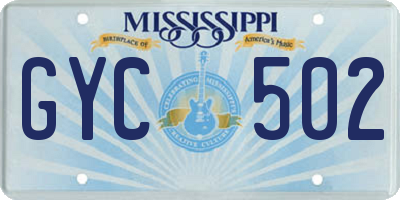 MS license plate GYC502