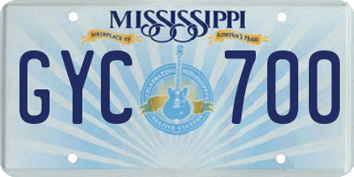 MS license plate GYC700