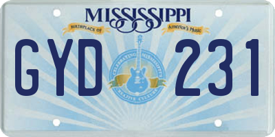 MS license plate GYD231
