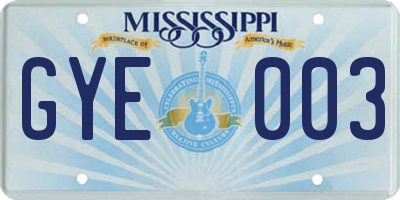 MS license plate GYE003