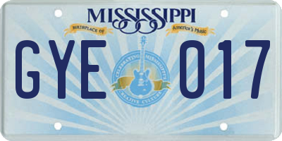 MS license plate GYE017