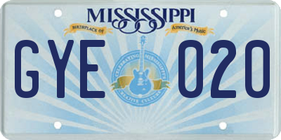 MS license plate GYE020