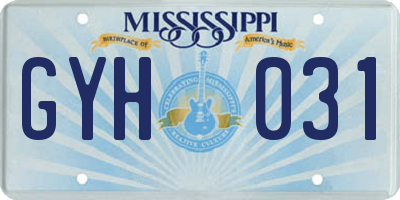 MS license plate GYH031