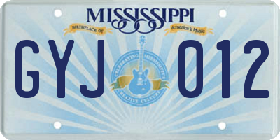 MS license plate GYJ012