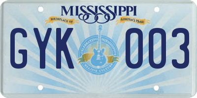 MS license plate GYK003