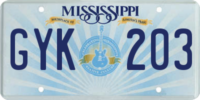 MS license plate GYK203