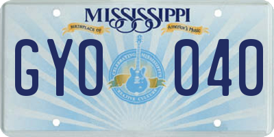 MS license plate GYO040