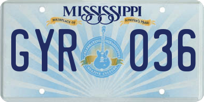 MS license plate GYR036