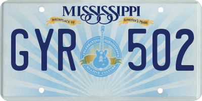 MS license plate GYR502