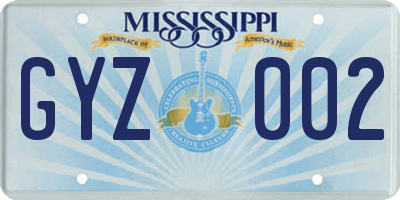 MS license plate GYZ002