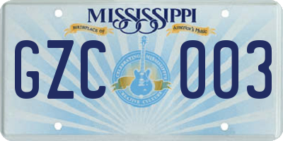 MS license plate GZC003