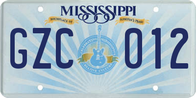 MS license plate GZC012