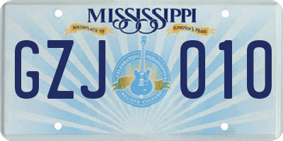MS license plate GZJ010