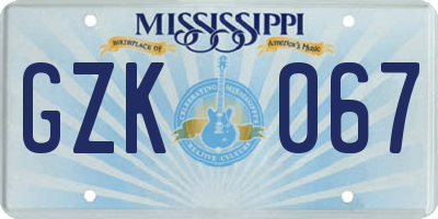 MS license plate GZK067