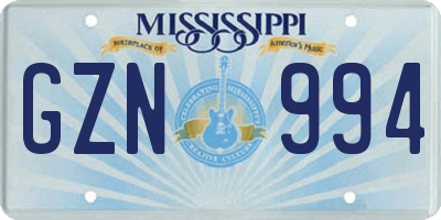 MS license plate GZN994