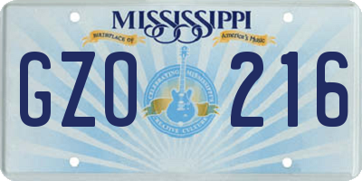 MS license plate GZO216