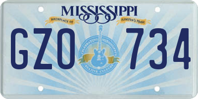 MS license plate GZO734