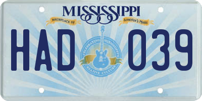 MS license plate HAD039