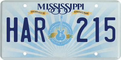 MS license plate HAR215