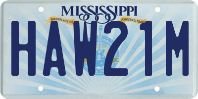 MS license plate HAW21M