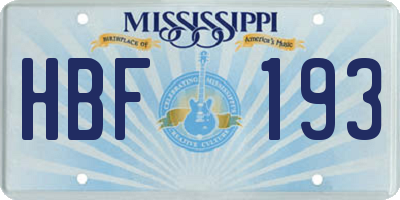 MS license plate HBF193