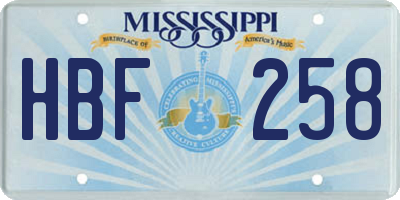 MS license plate HBF258