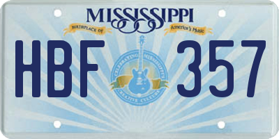 MS license plate HBF357