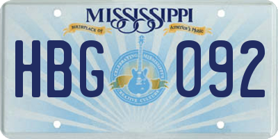 MS license plate HBG092