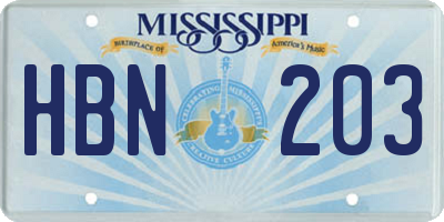 MS license plate HBN203