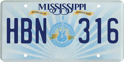 MS license plate HBN316