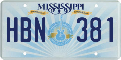 MS license plate HBN381