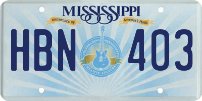 MS license plate HBN403