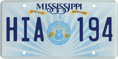 MS license plate HIA194