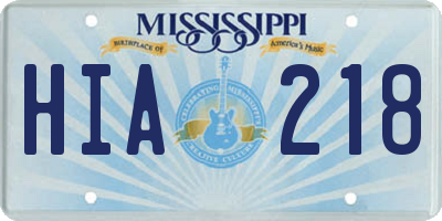 MS license plate HIA218