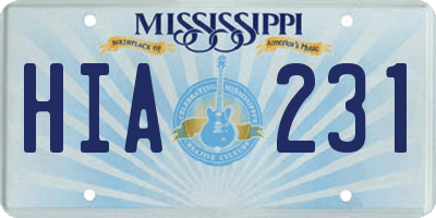 MS license plate HIA231