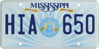 MS license plate HIA650