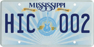 MS license plate HIC002