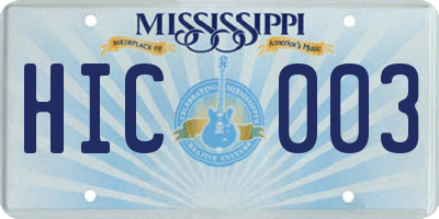 MS license plate HIC003