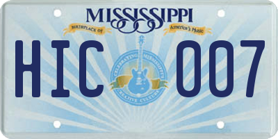 MS license plate HIC007