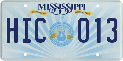 MS license plate HIC013